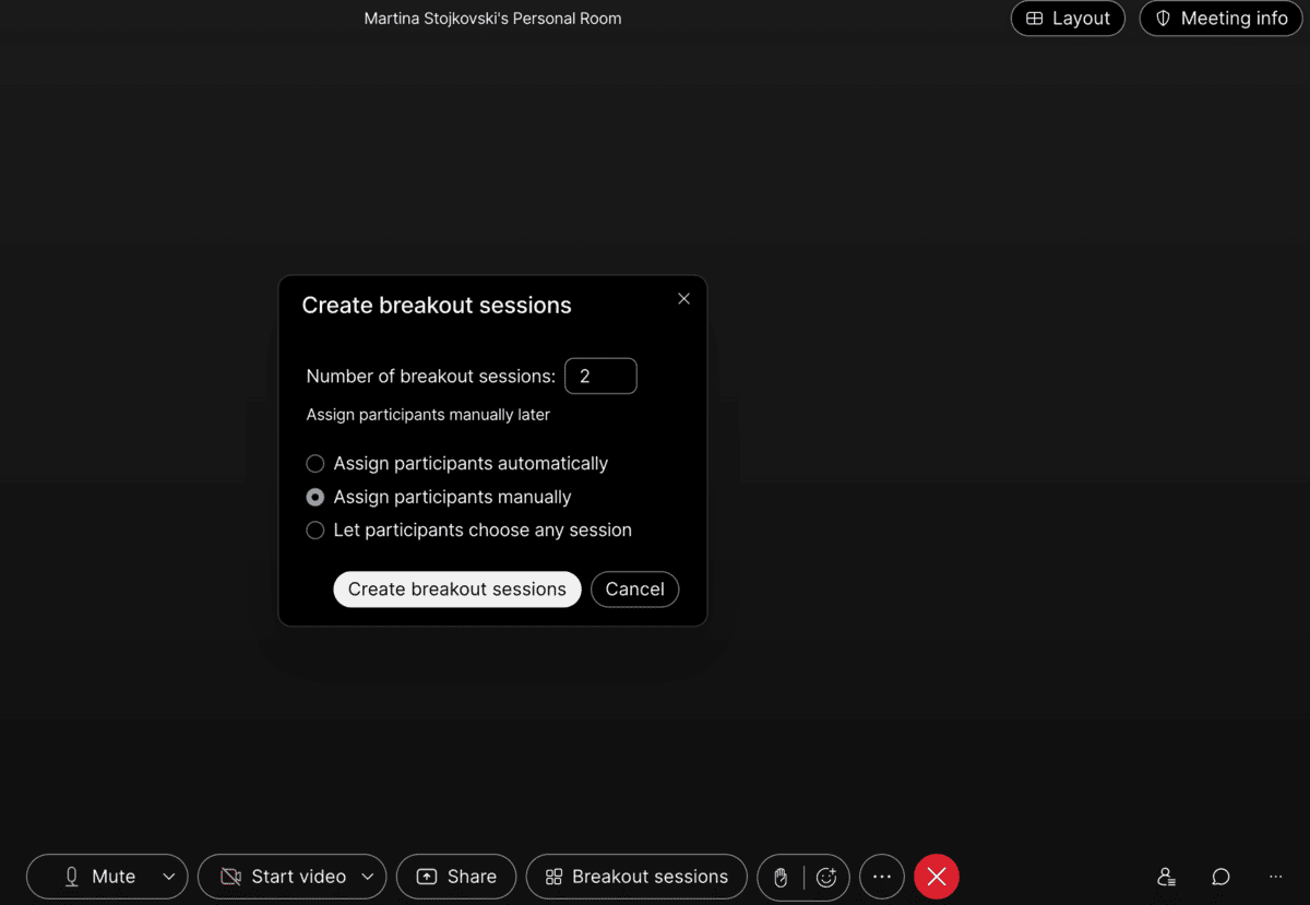 Create breakout sessions in Webex