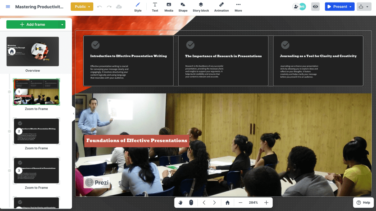 Create impactful presentations in Prezi