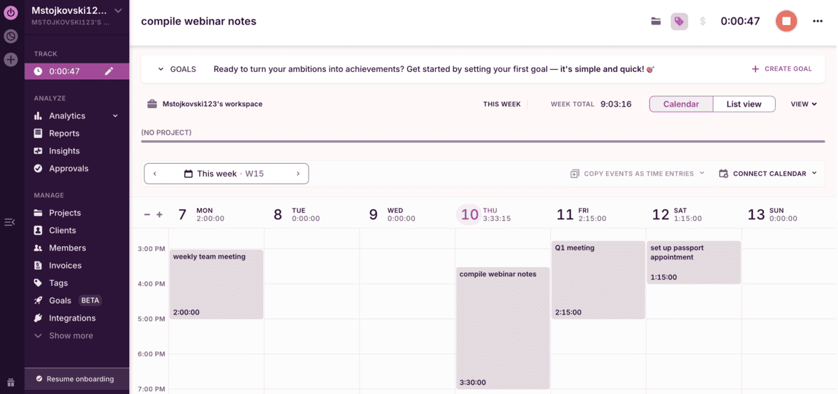 Get an overview of your working hours in Toggl Track