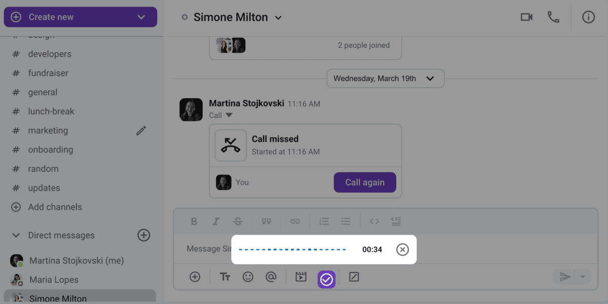 Record voice and video messages in Pumble