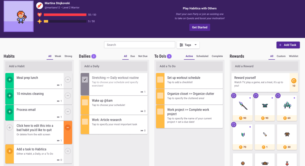 Turn your tasks into fun quests in Habitica