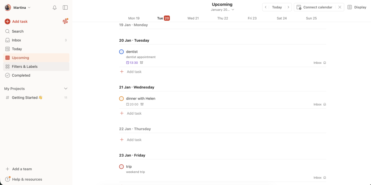 Todoist upcoming events