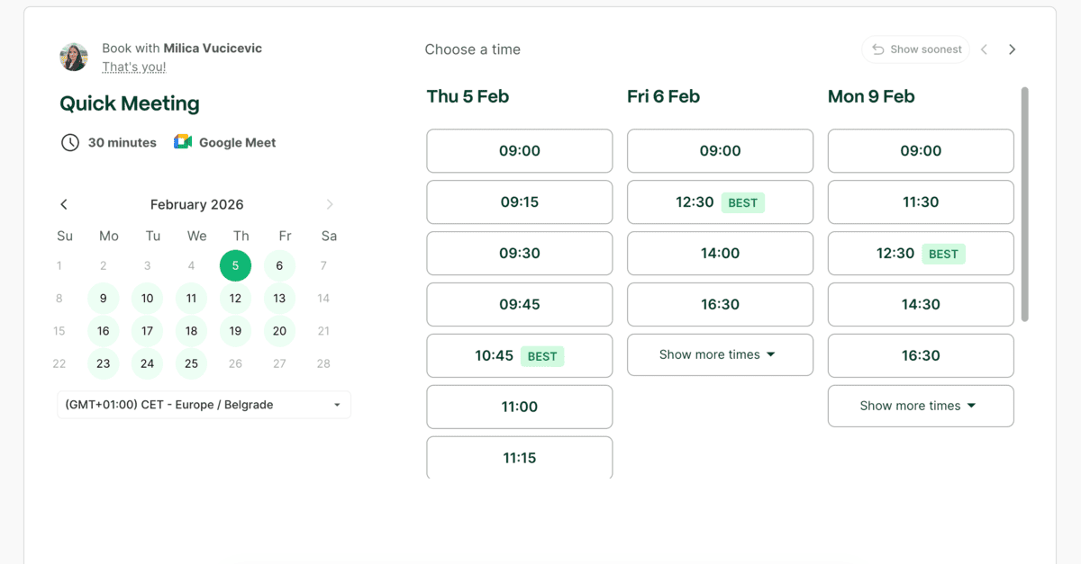 Clockwise booking page
