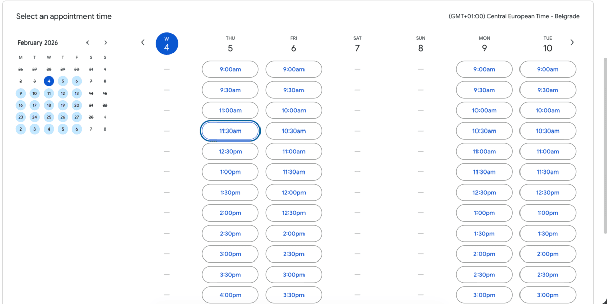 Google Calendar booking page