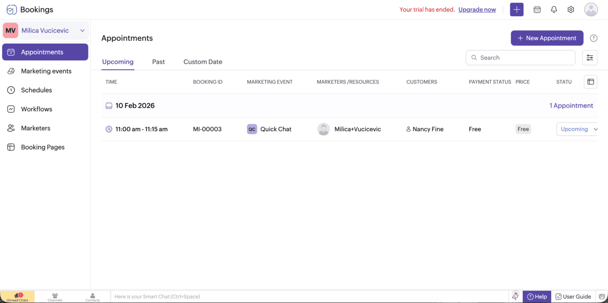Zoho Bookings’ Appointments page