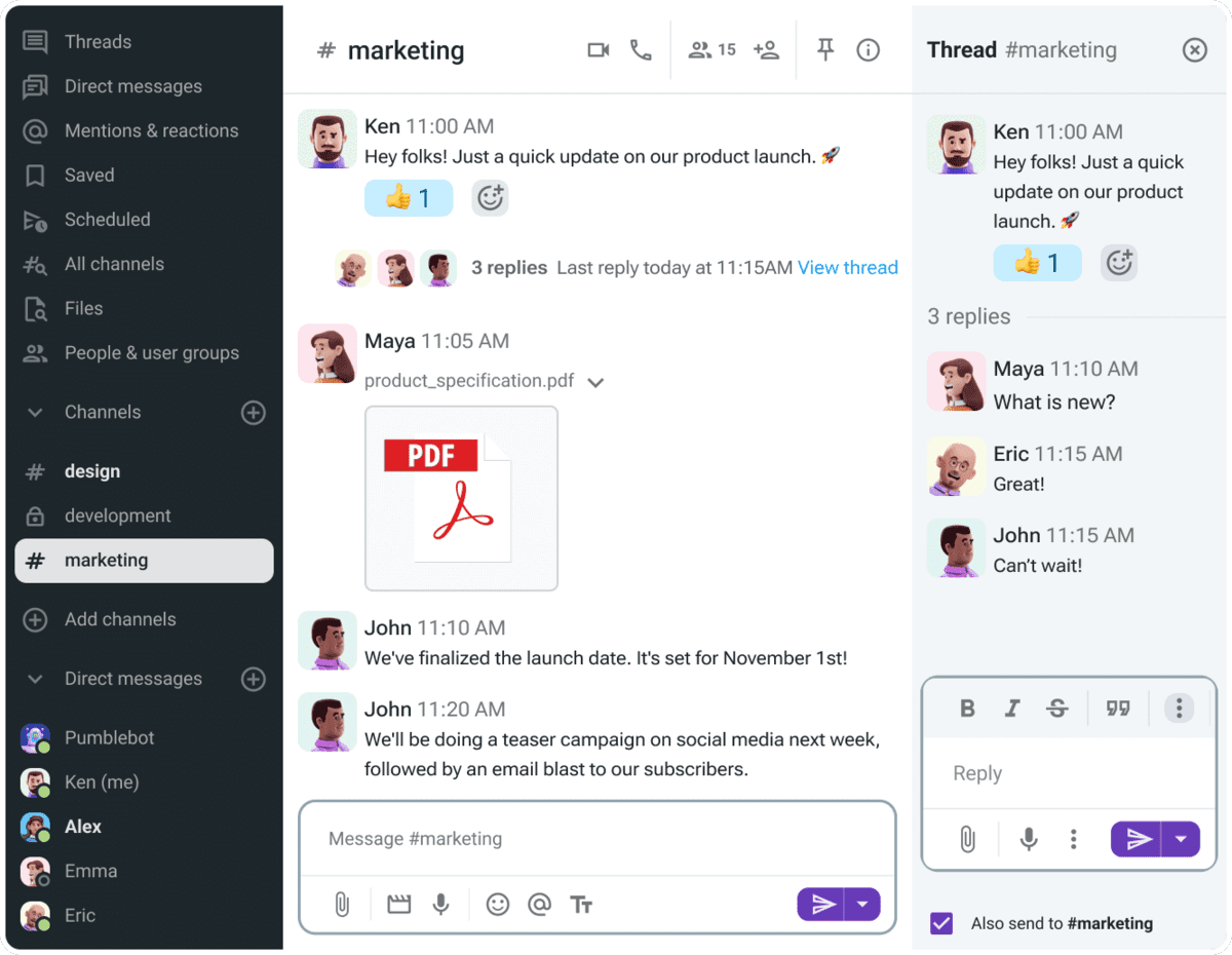 From messages and threads to channels and sharing files, Pumble has everything modern businesses need