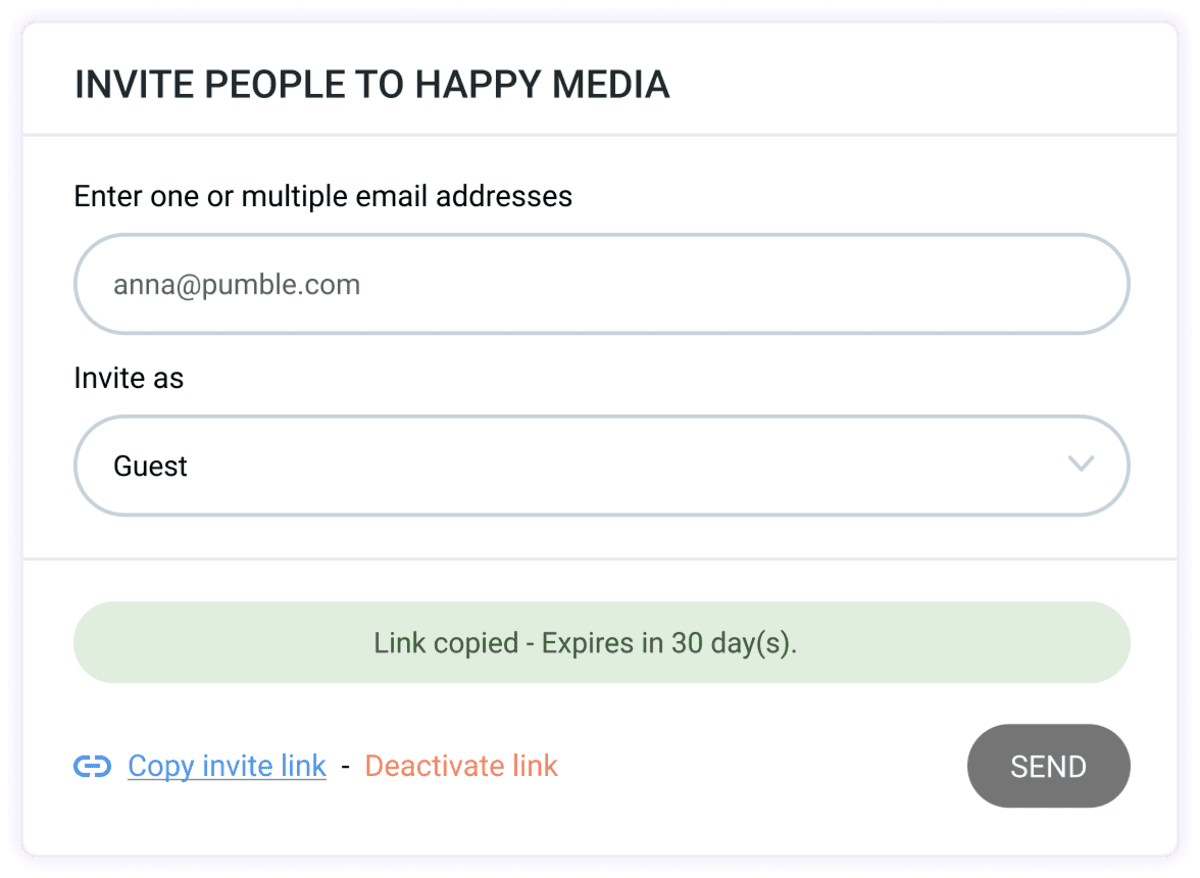 Invite guests to join your Pumble workspace via link