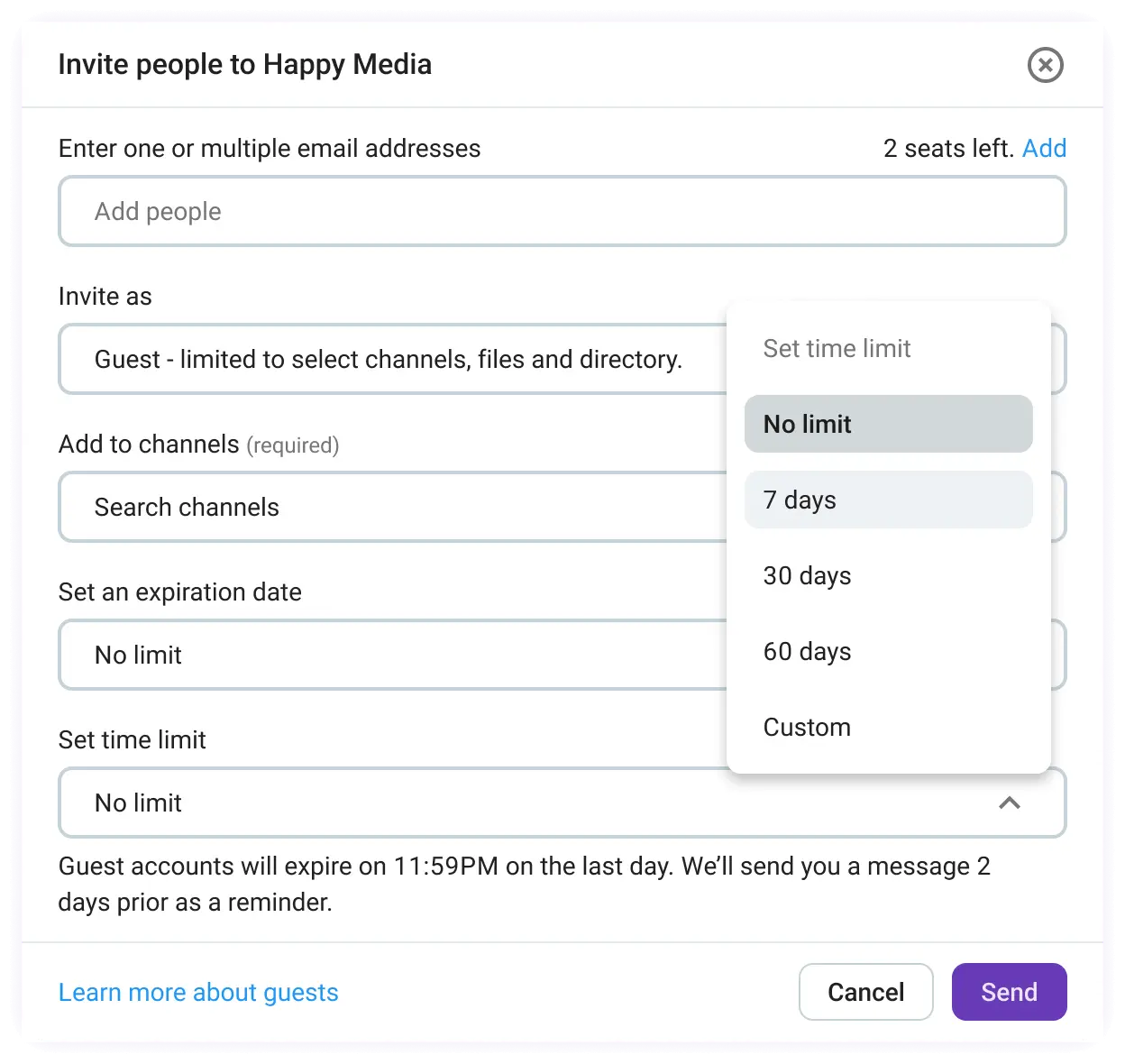 Setting guest access limits in Pumble