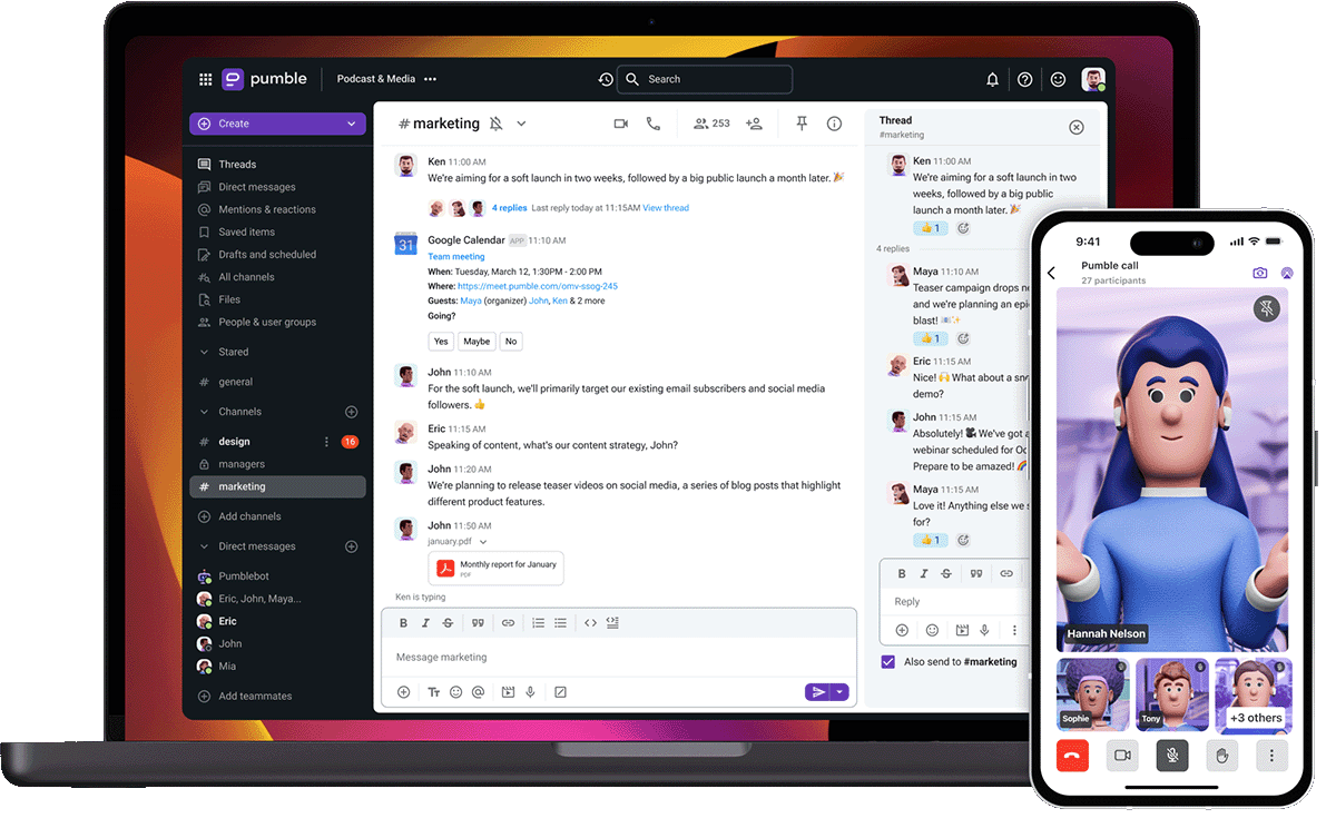 Pumble lets you communicate with your team from anywhere
