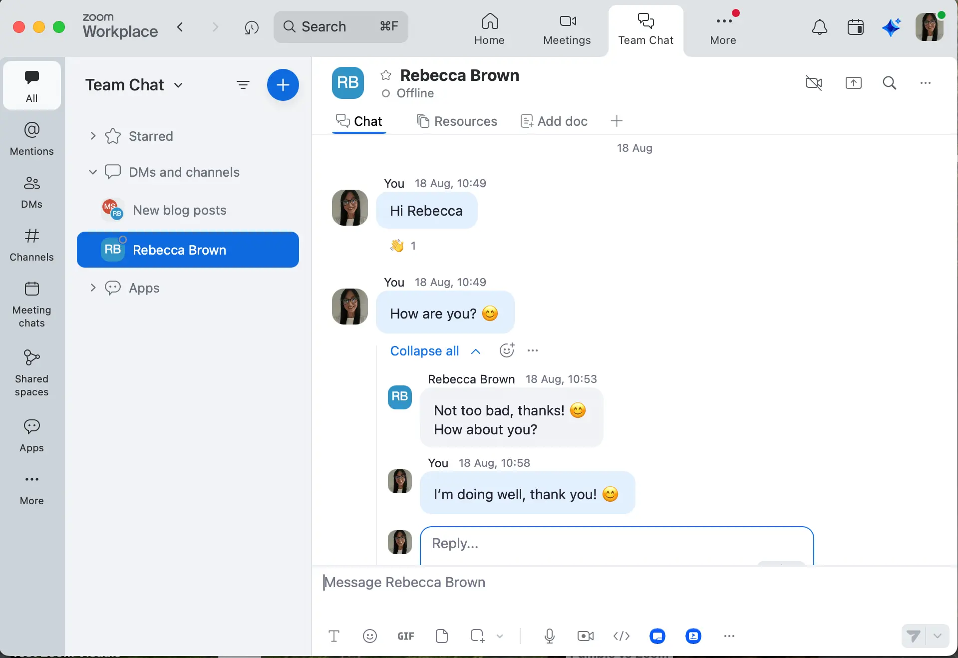 Zoom Workplace interface