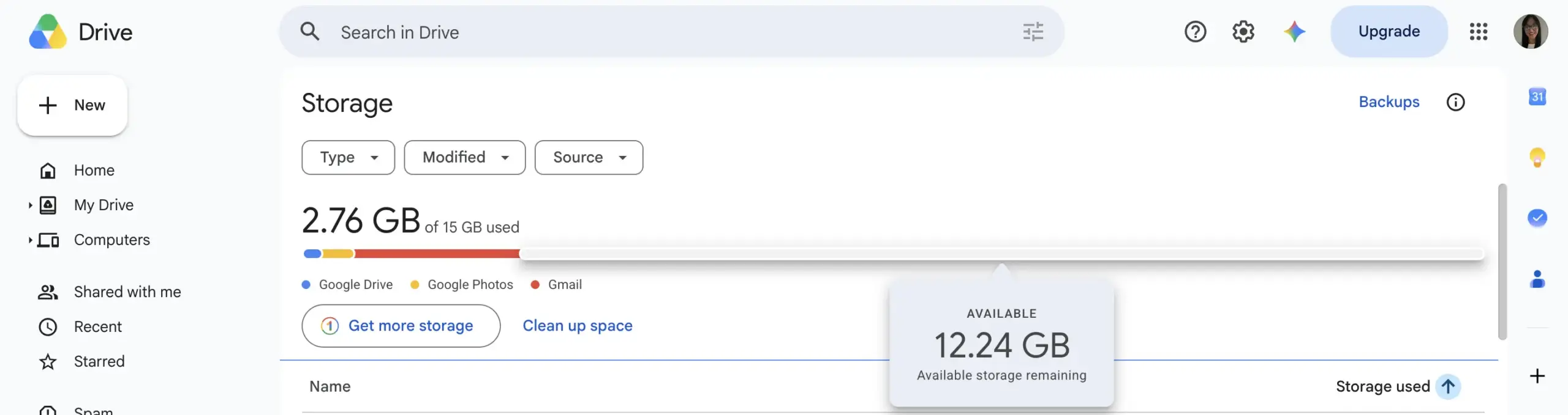 Google Workspace storage