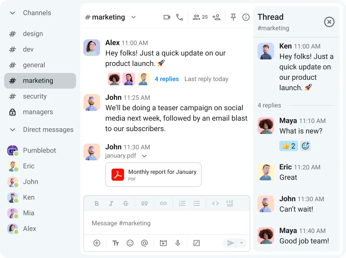 Internal communication in Pumble