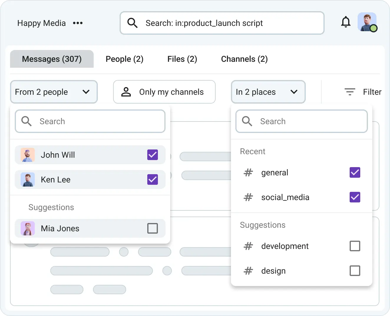 Narrow down your results with Pumble’s search filters
