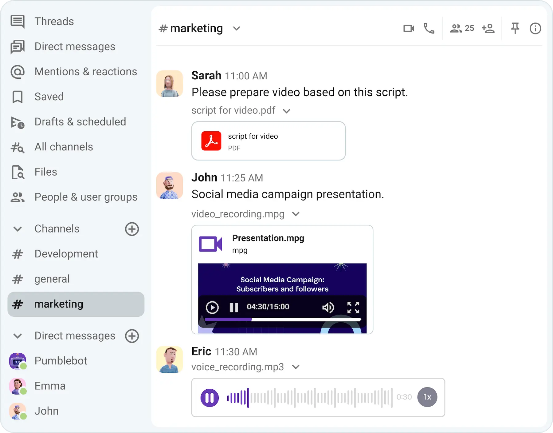 Share files in Pumble, a team communication app