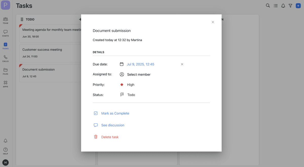 Manage tasks in Chanty