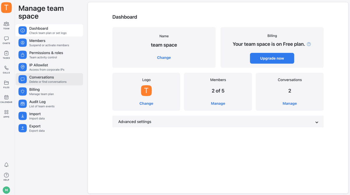 Manage your Chanty team space through the Teambook