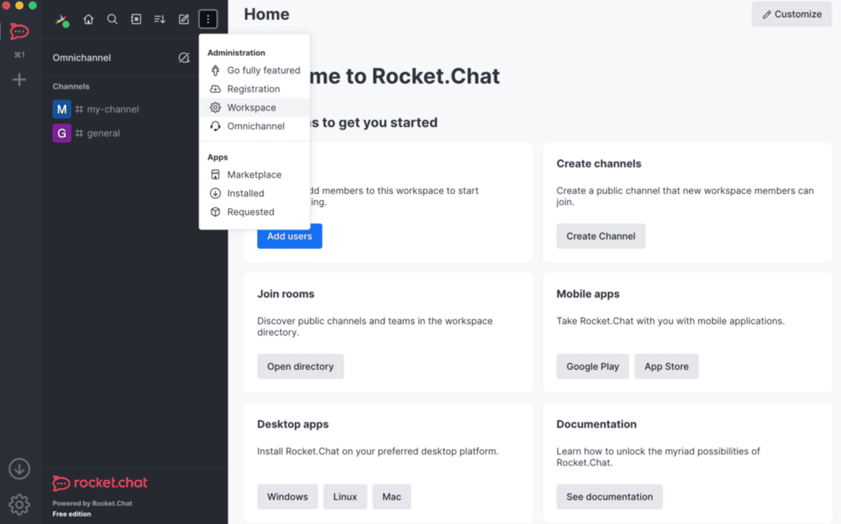 Rocket.Chat workspace