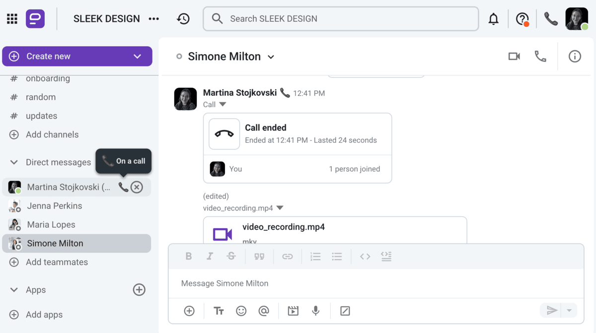 Send messages, start calls, and record video messages in Pumble