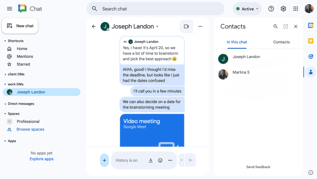 Separate personal and team communication in Google Chat