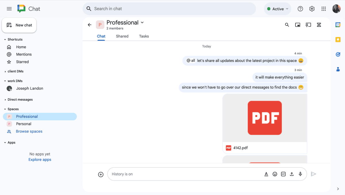 Separate personal and team communication in Google Chat