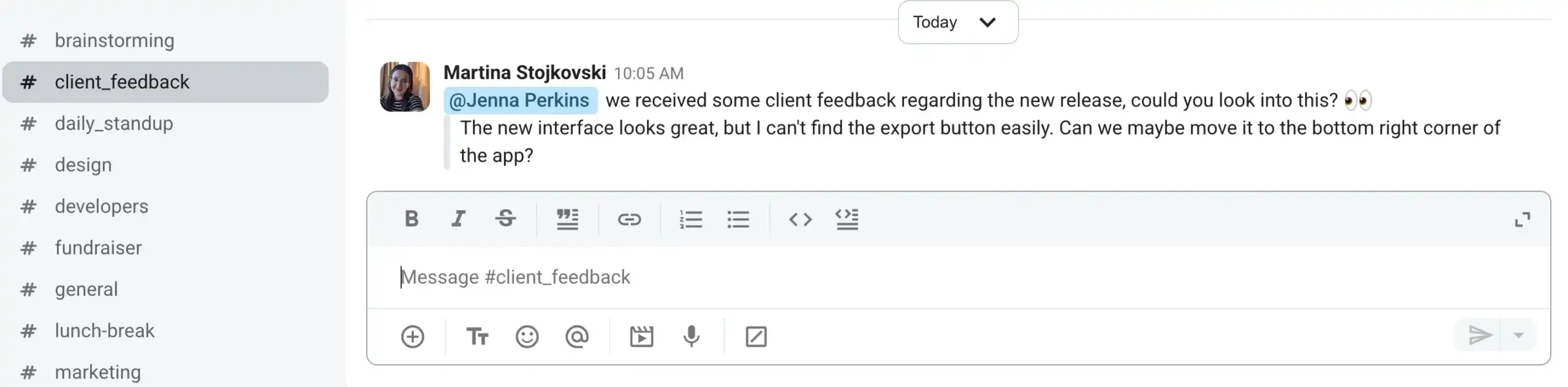 Highlighting client feedback with quote block in Pumble by CAKE.com