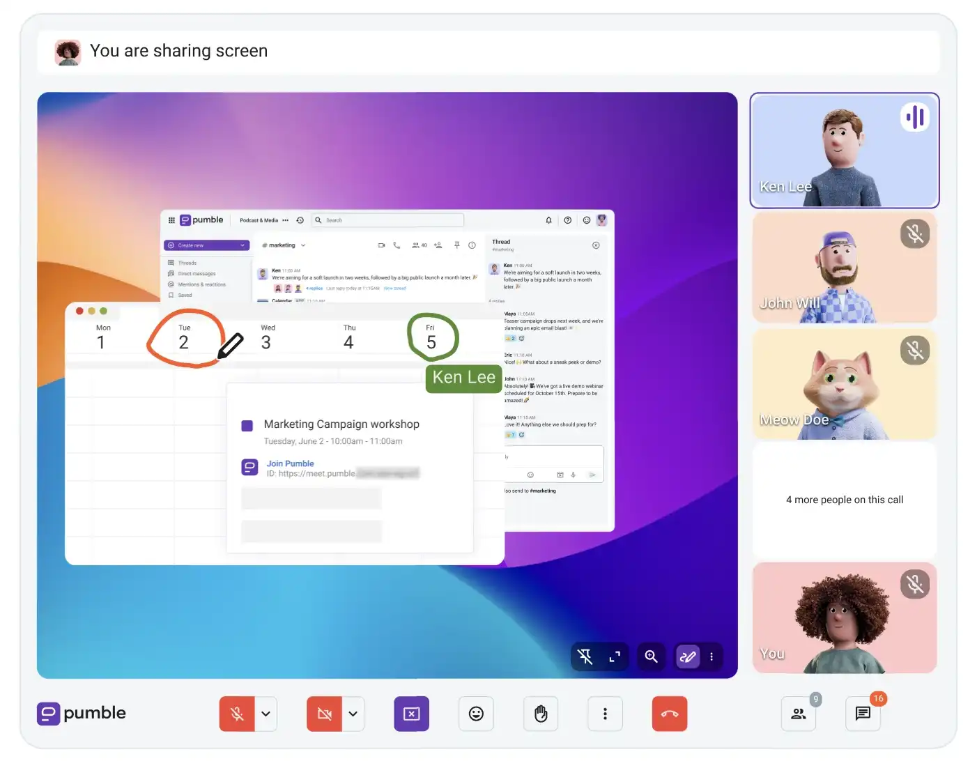 Hosting a group video call in Pumble by CAKE.com 