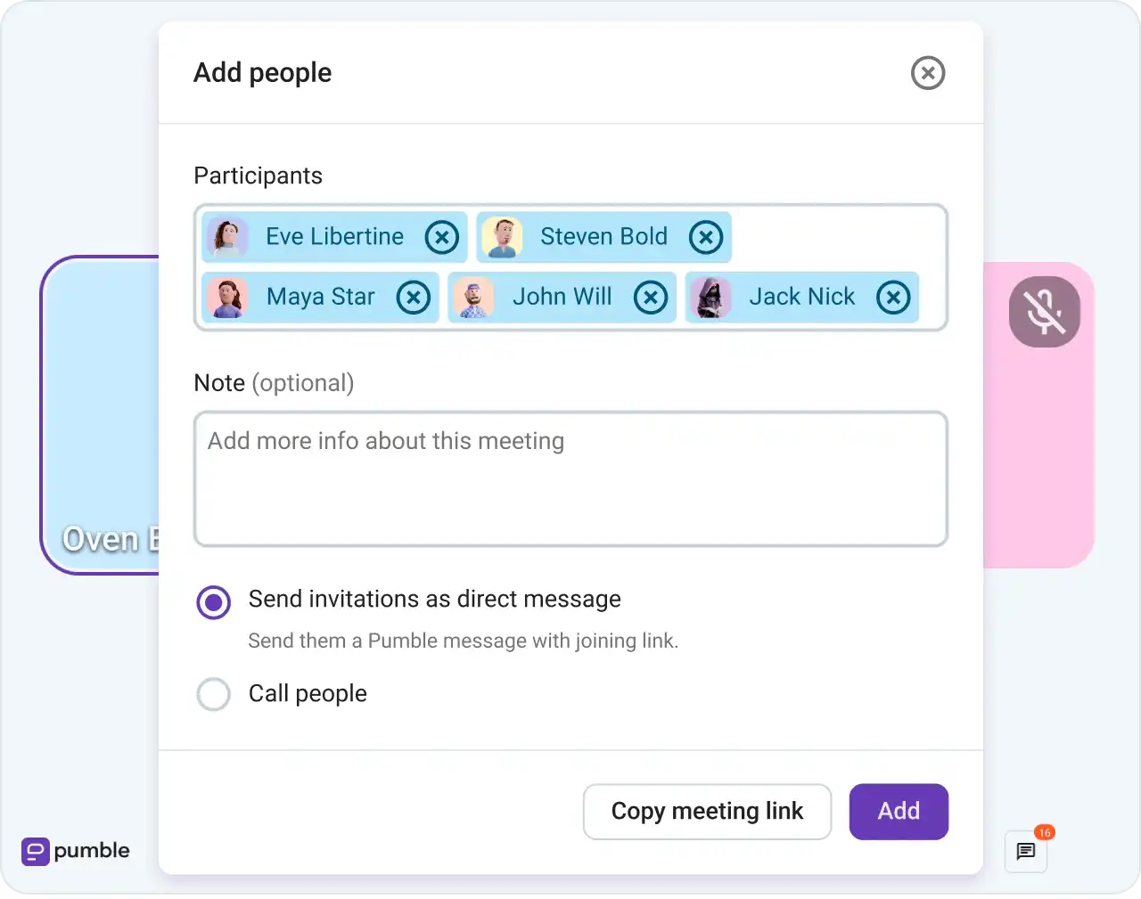 Inviting users to a Pumble meeting