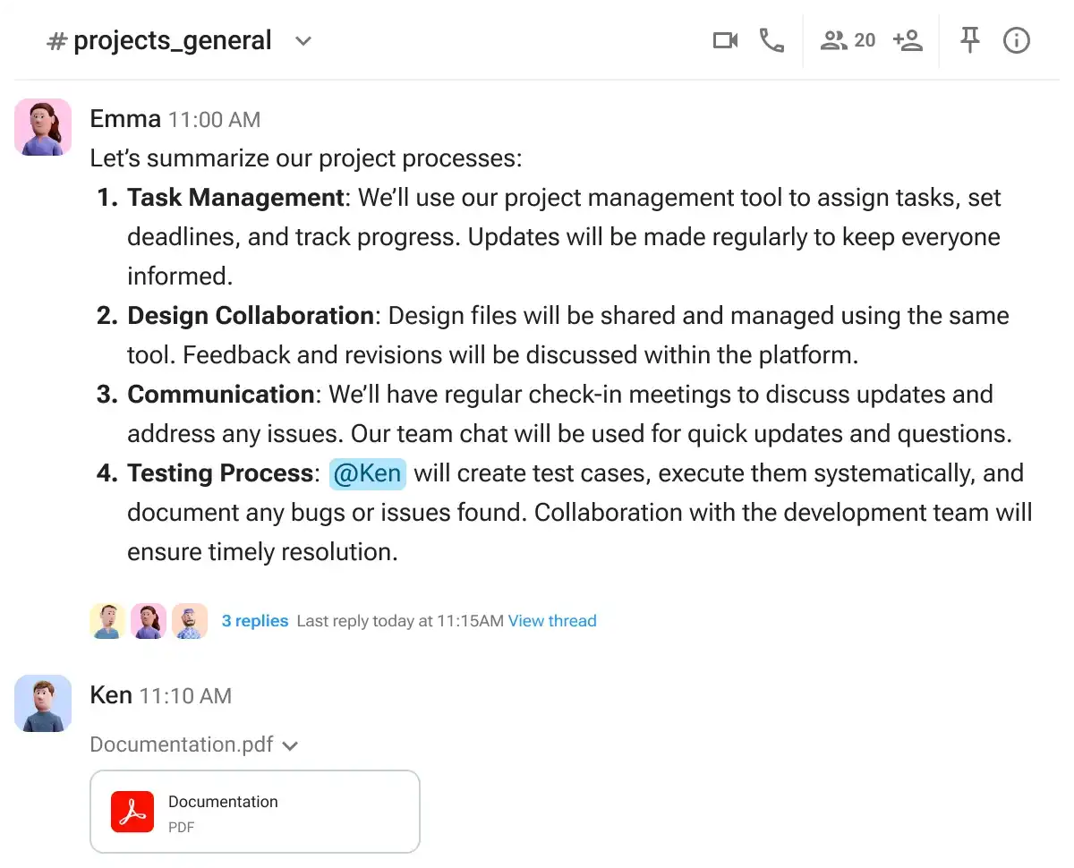 Organizing projects in Pumble channels