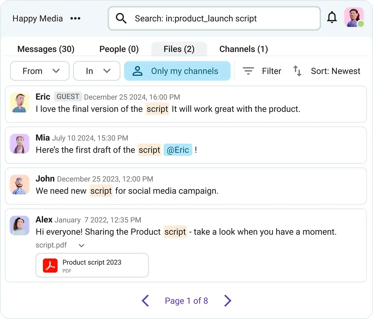 Searching through message history in Pumble by CAKE.com