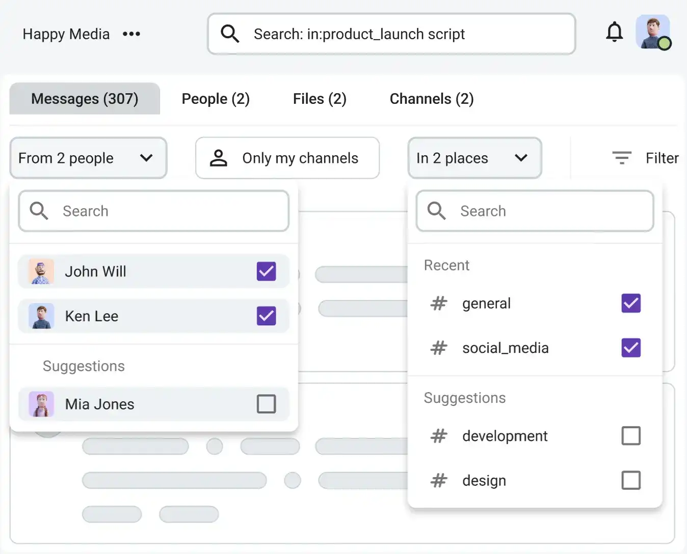 Using search filters in Pumble by CAKE.com