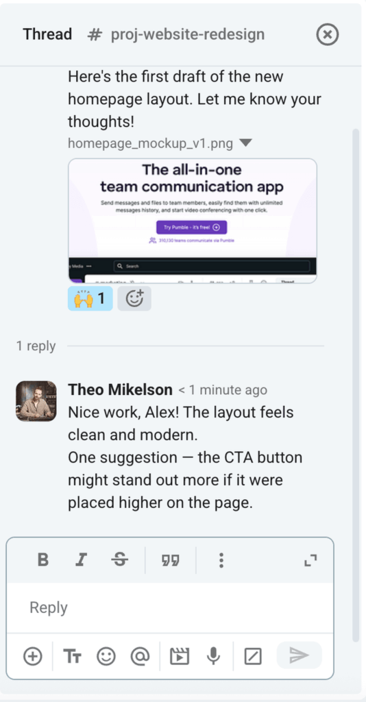 Giving direct feedback in a Pumble thread