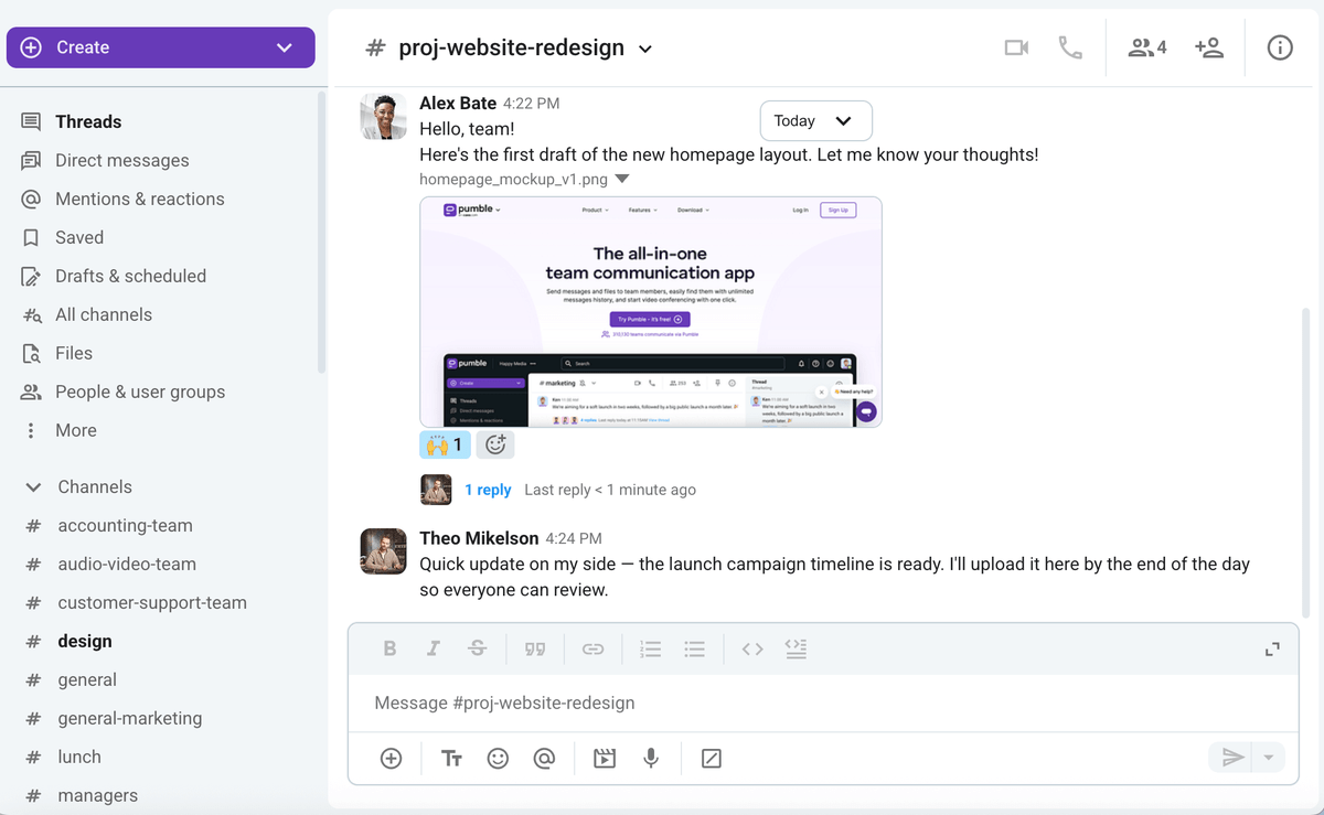An example of transparent communication in a Pumble public channel