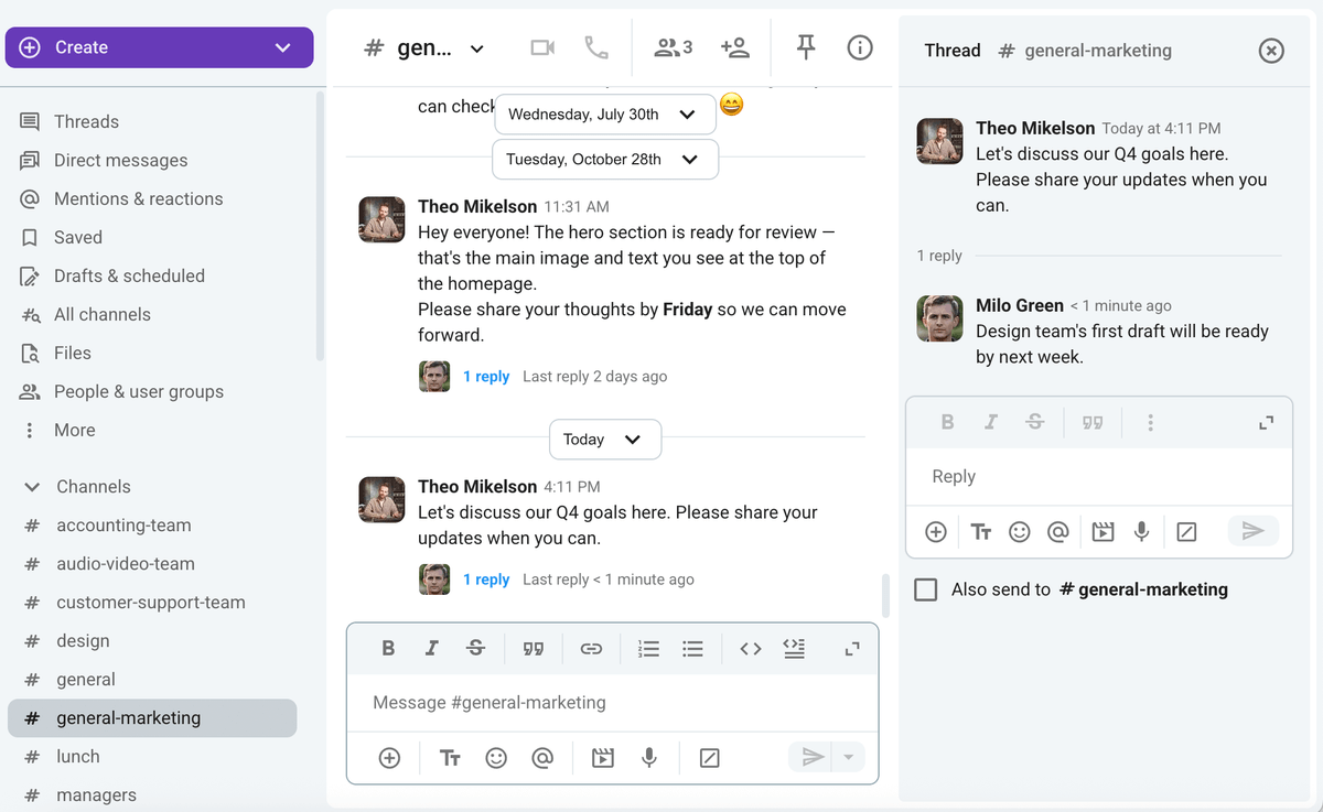 Using channels and threads in Pumble for asynchronous communication