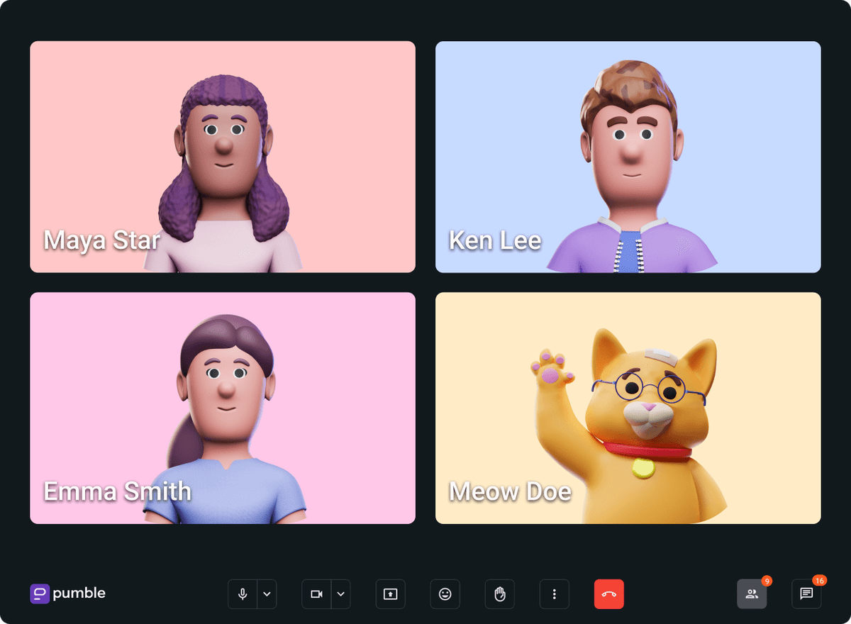 Video calls in Pumble, a team collaboration app