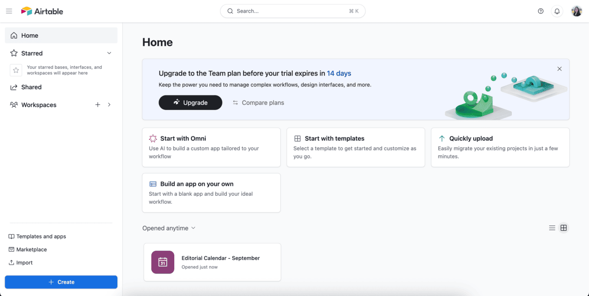Airtable homepage