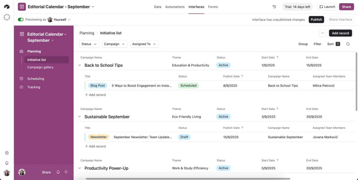 Airtable project planning