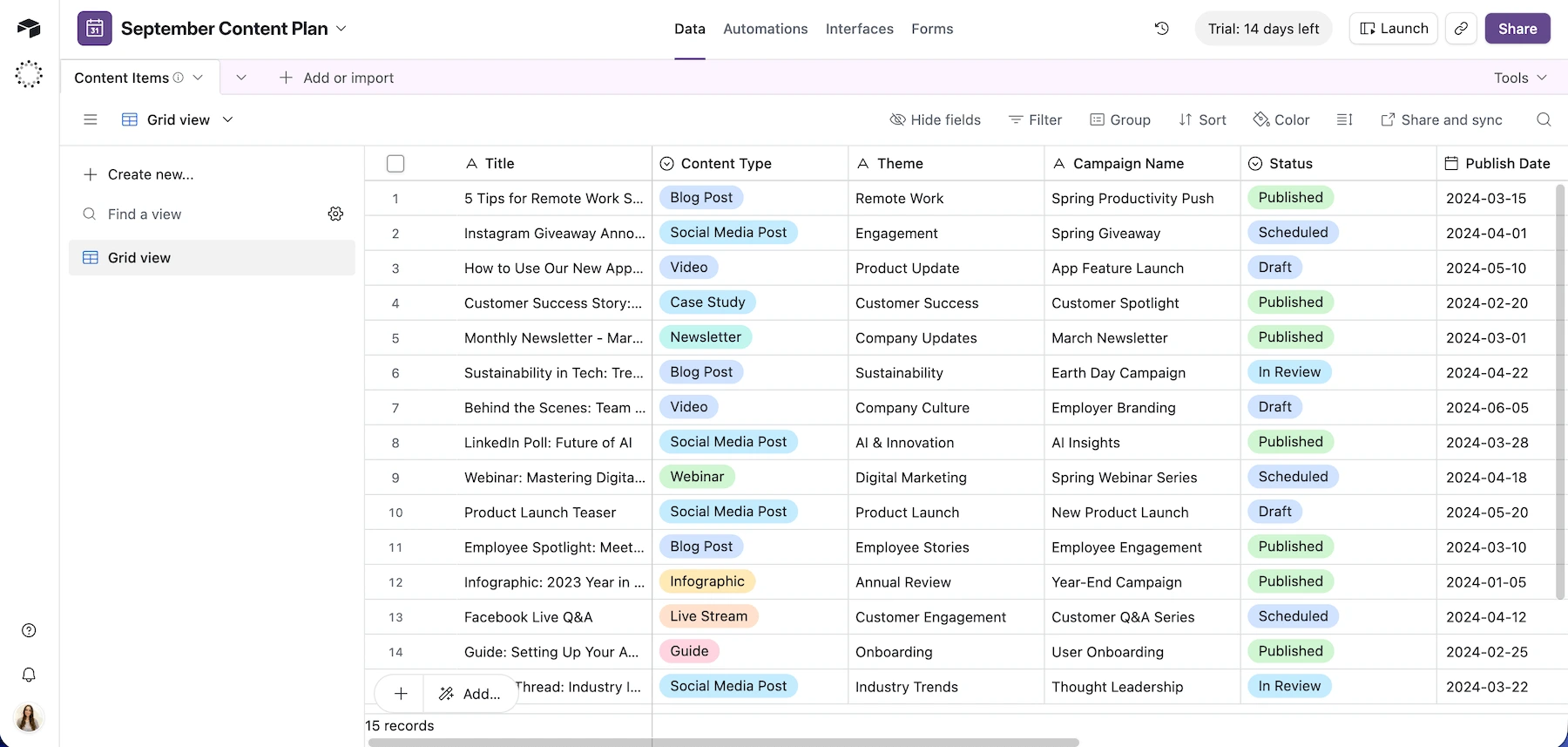 Airtable project planning