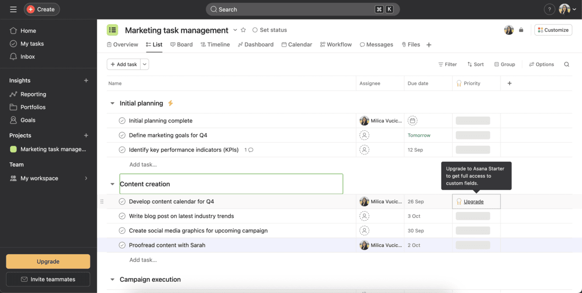 Asana board