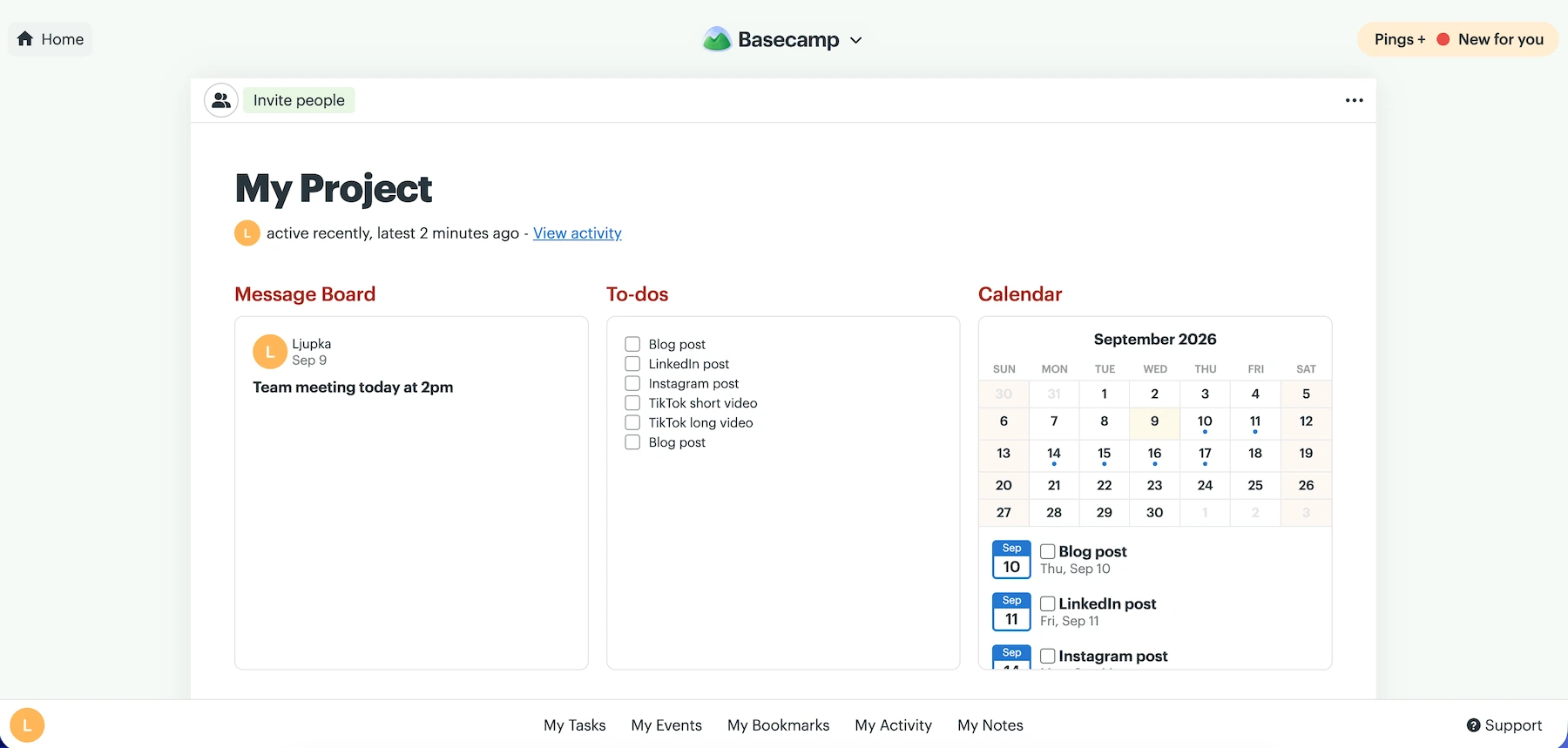 Basecamp homepage
