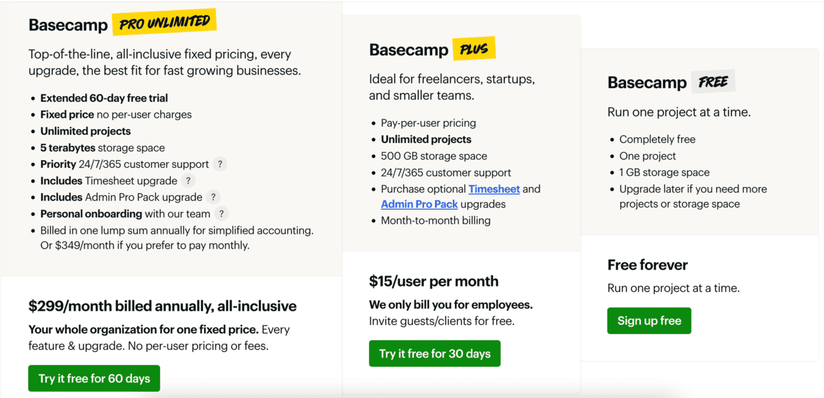 Basecamp pricing