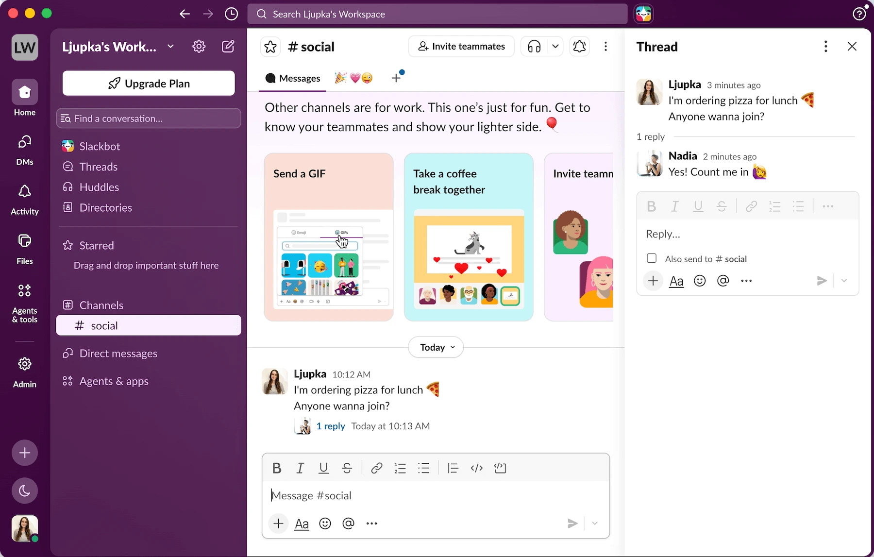 Channels and threads in Slack