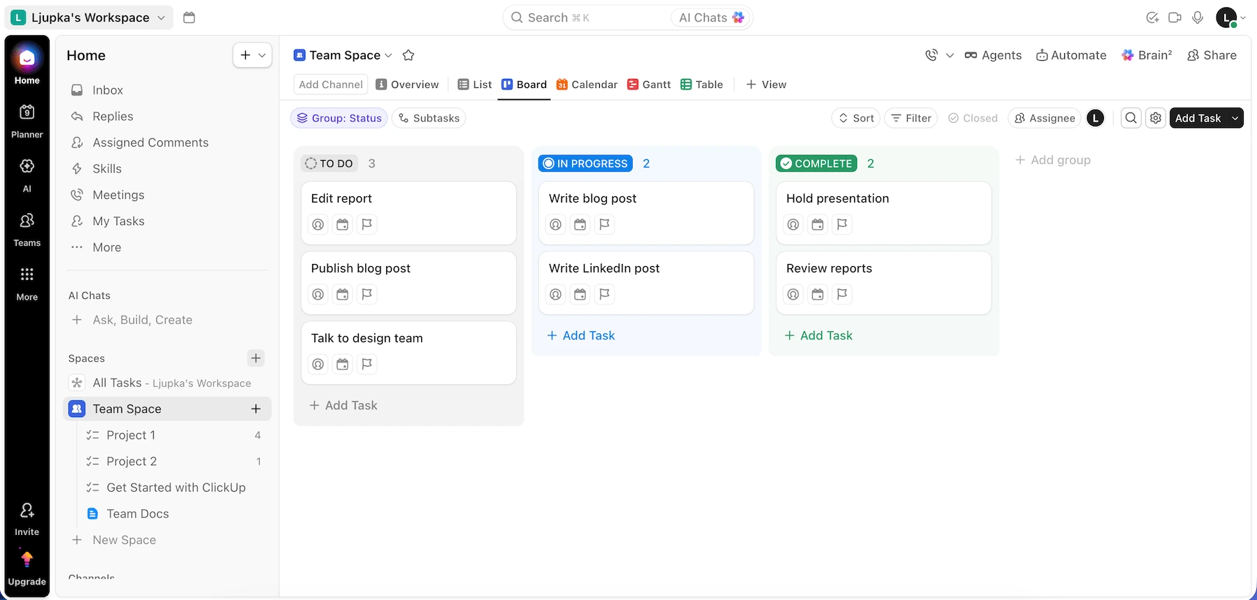 ClickUp board