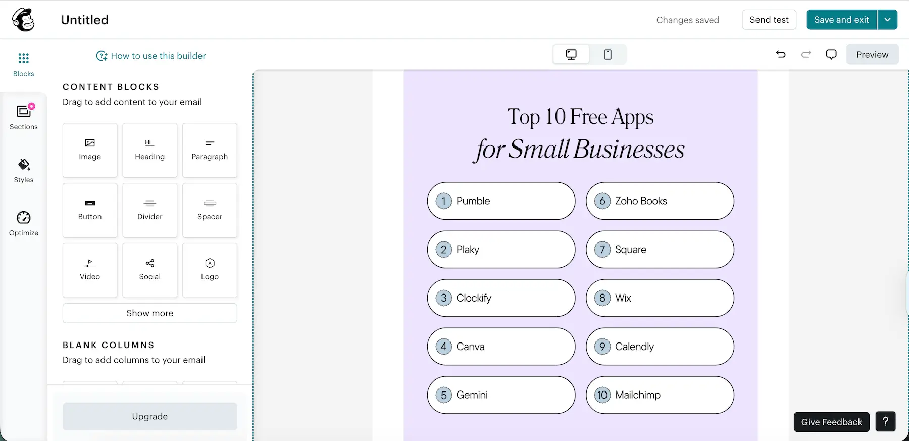 Creating a newsletter email in Mailchimp