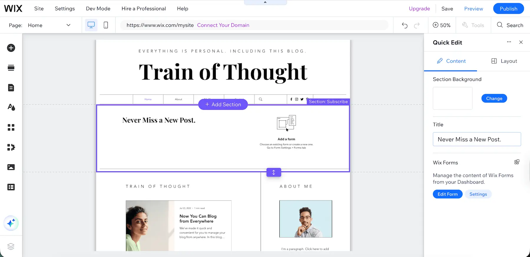 Editing a website design template in Wix