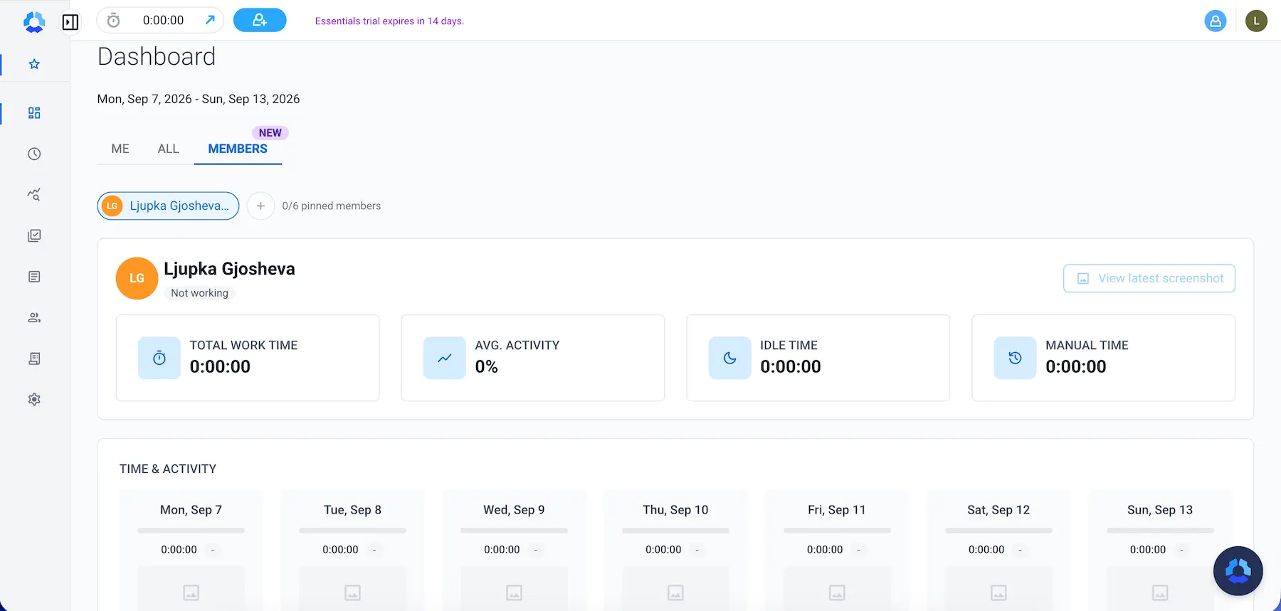 Hubstaff dashboard