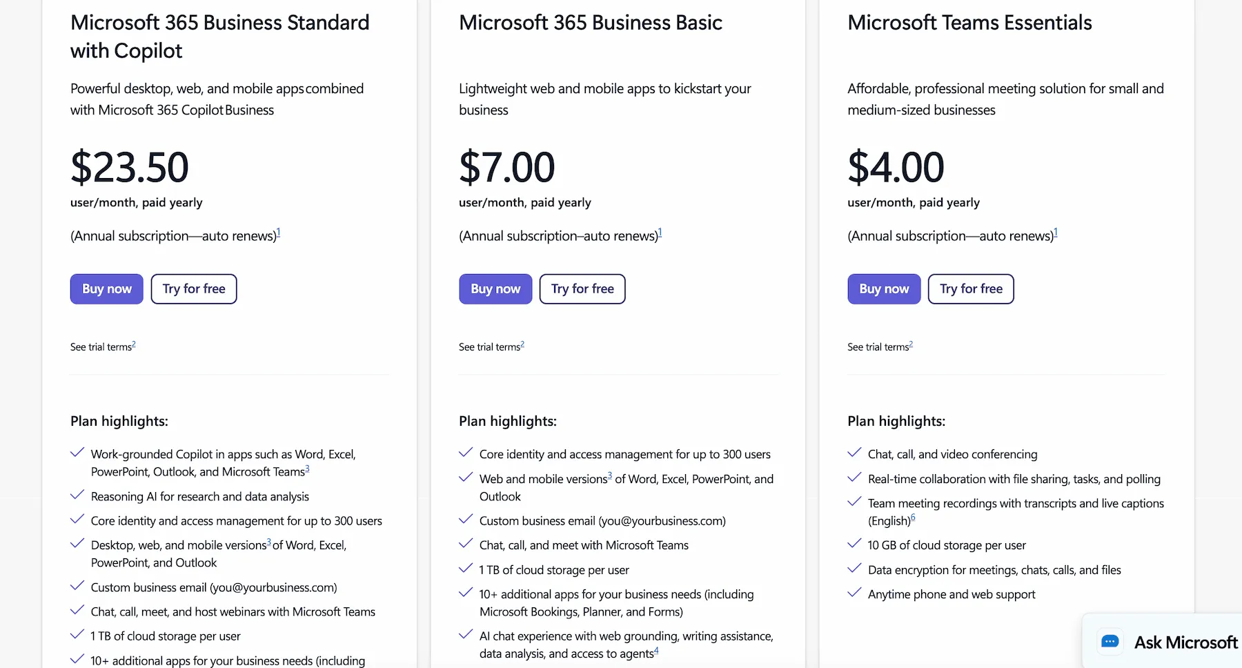 Microsoft Teams pricing