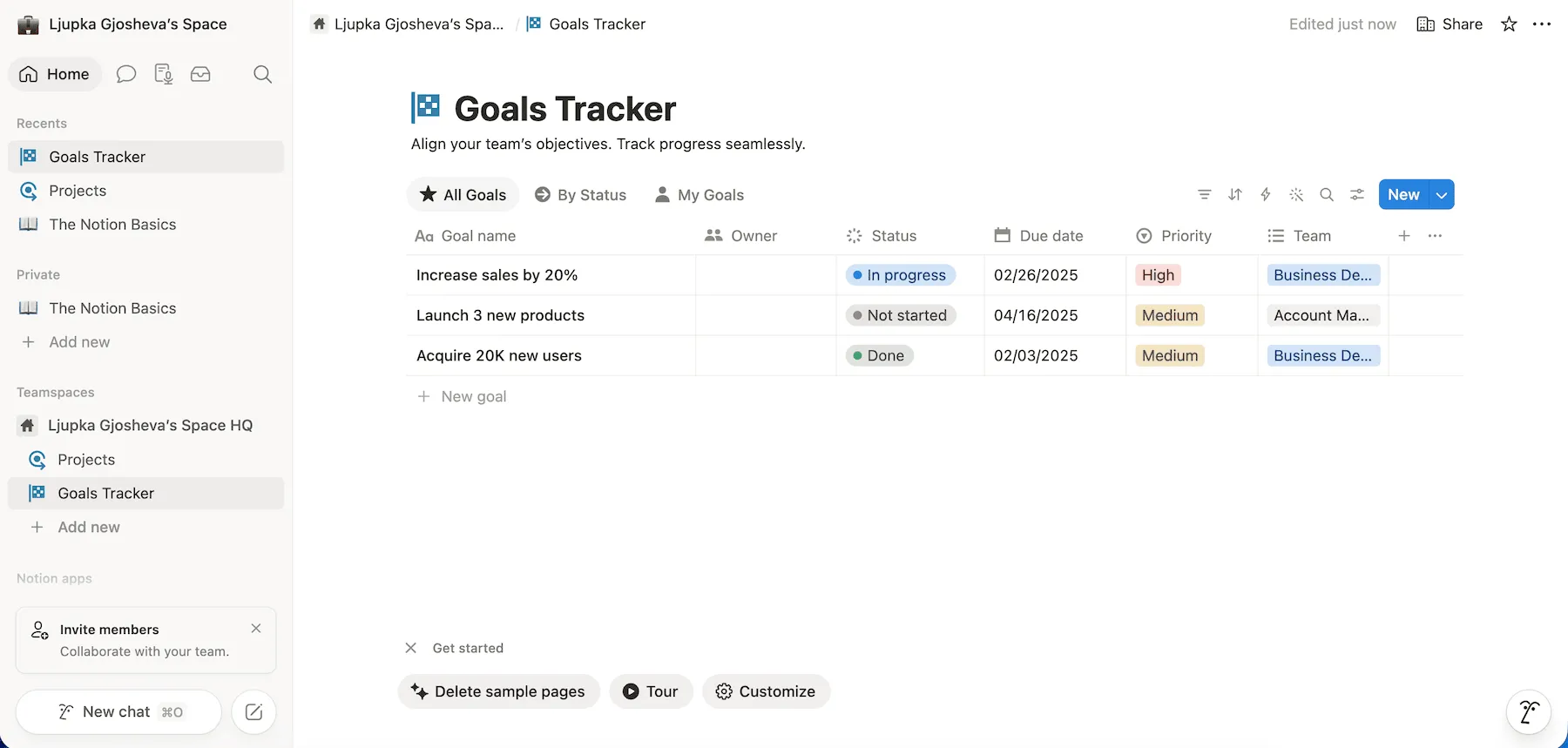 Notion’s goals tracker