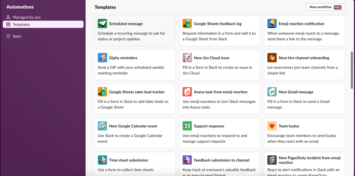 Slack’s templates for automation