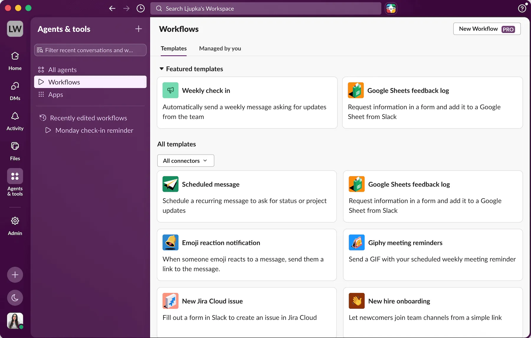 Slack’s templates for automation