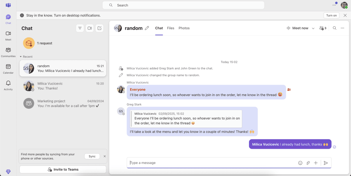 Microsoft Teams interface